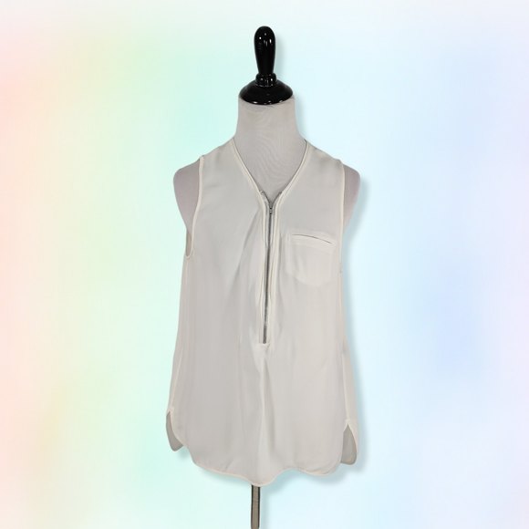 The Kooples‎ Women's L Silk Front Zip Blouse Tank White - Picture 1 of 4